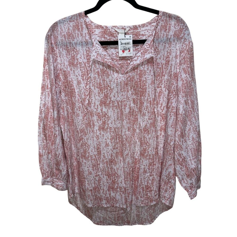 Caslon White & Pink Desert Texture Peasant Top Size S - Picture 2 of 6